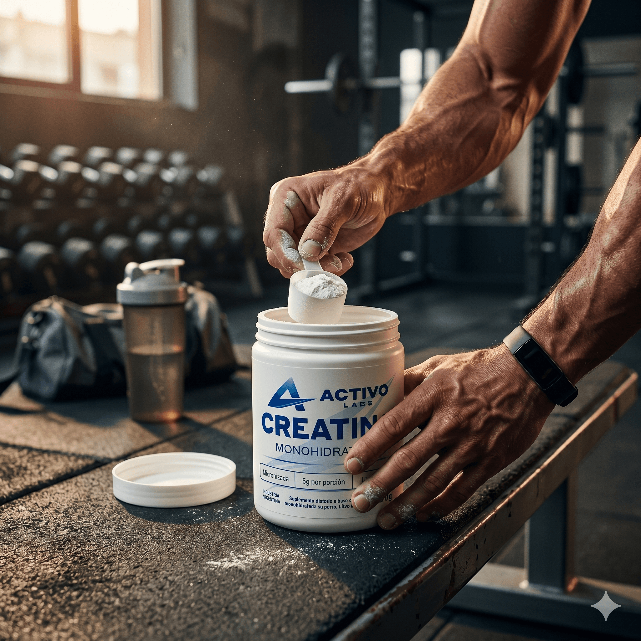Preparando la creatina en el gym